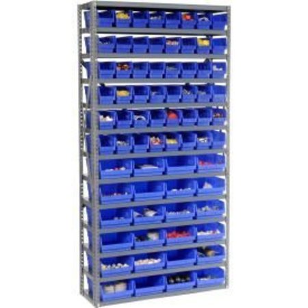 GLOBAL EQUIPMENT Steel Shelving - Total 72 4"H Plastic Shelf Bins Blue, 36x12x72-13 Shelves 603441BL